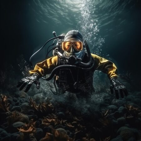 Дайвер изучает морское дно